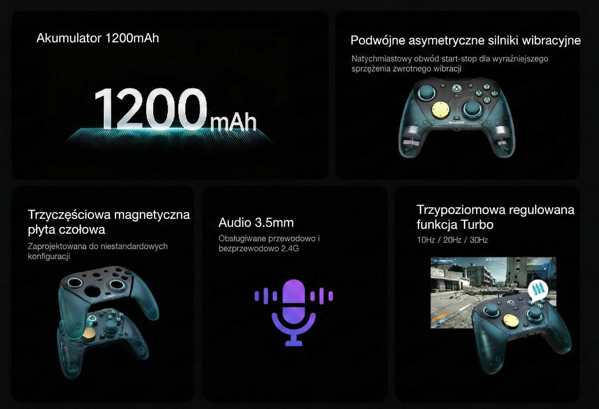 Gniazdo audio 3.5mm oraz asymetryczne silniki wibracyjne